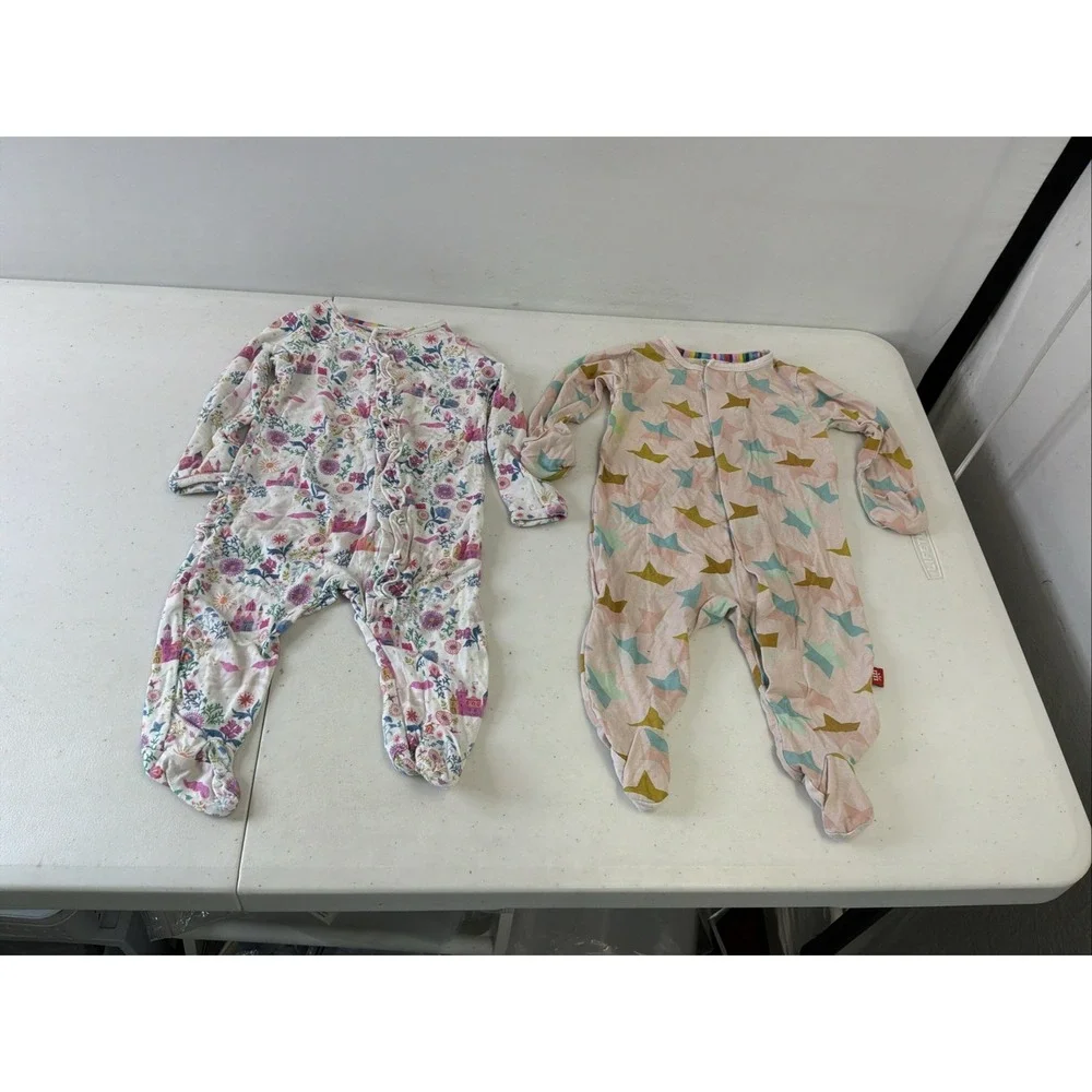 Lot of 2 Magnetic Me Modal Magnetic Footie Sleeper 0-3 8-12 Pounds Floral Stars